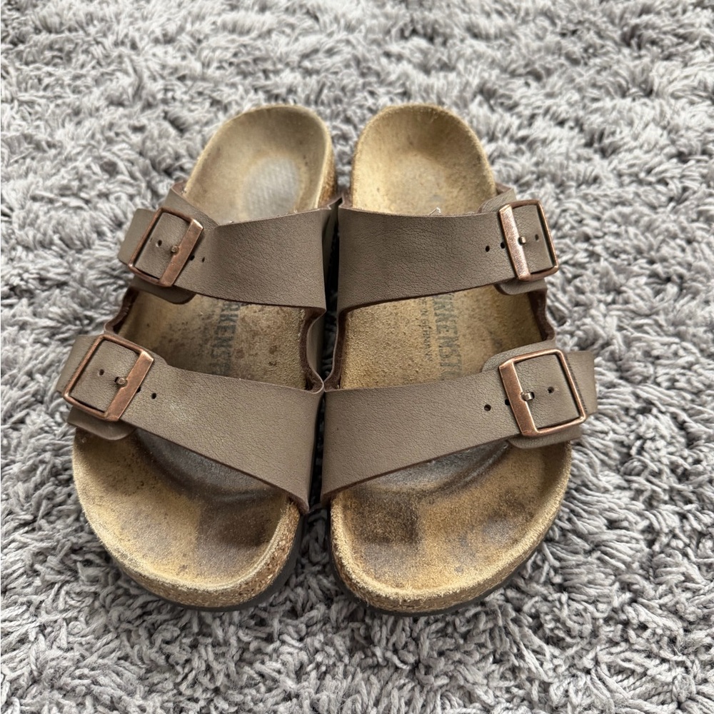 Brown Double-Strap Slide Sandals